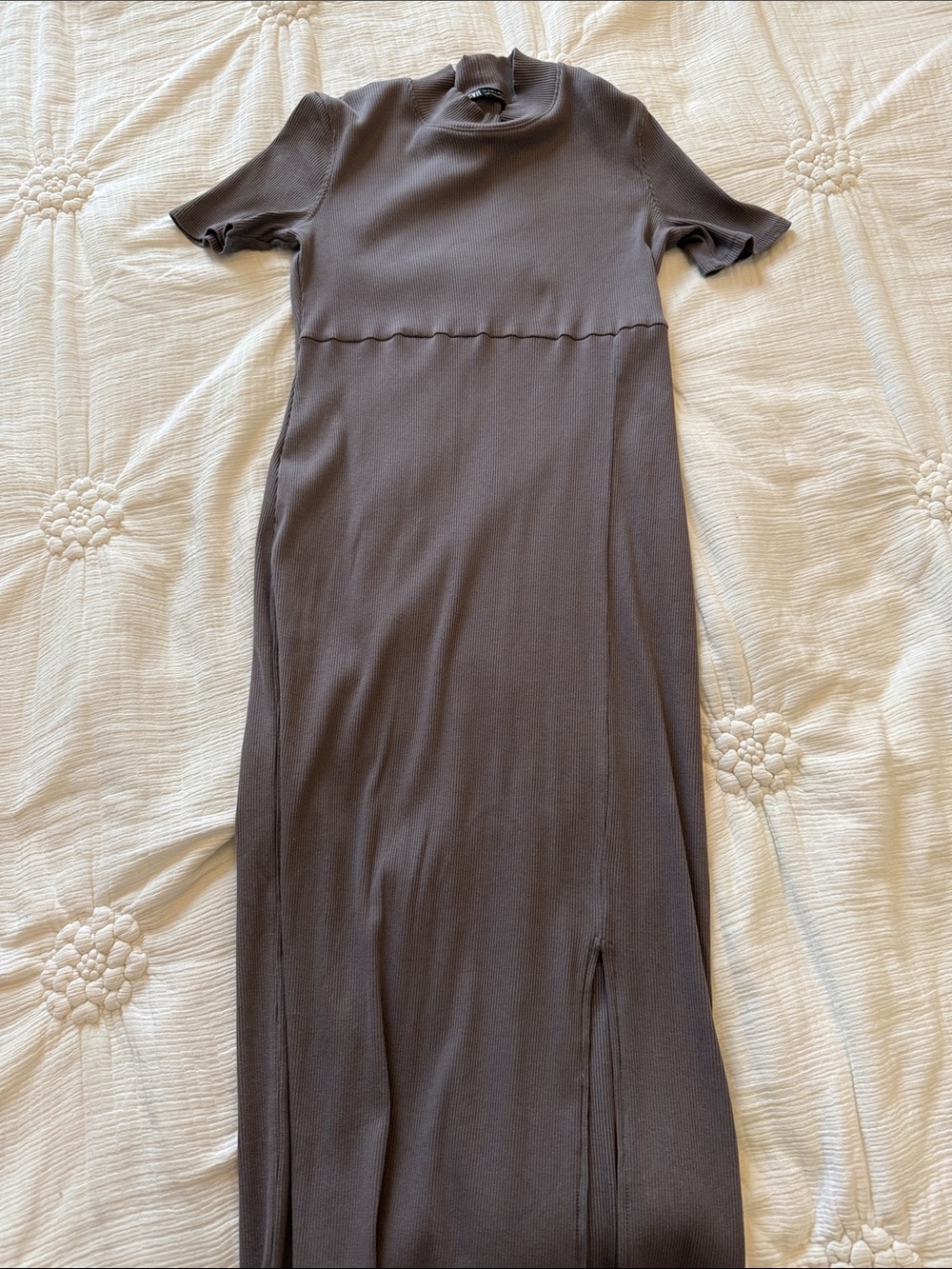 Zara Brown Short-Sleeve Knit Maxi Dress